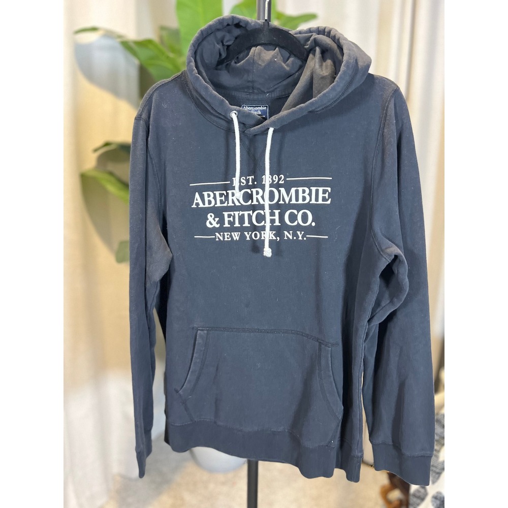 Abercrombie & Fitch Navy Blue Graphic Logo Pullover Hoodie Sweatshirt Medium
